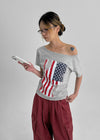 Mirong Printed One-shoulder Short-sleeved T-shirt
