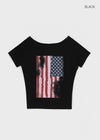 Mirong Printed One-shoulder Short-sleeved T-shirt