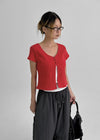 Elton Gold Button Slit Short Sleeve Cardigan