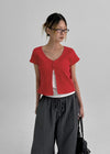 Elton Gold Button Slit Short Sleeve Cardigan