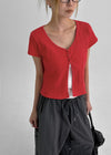 Elton Gold Button Slit Short Sleeve Cardigan