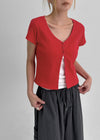 Elton Gold Button Slit Short Sleeve Cardigan