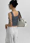 Campten Layered Stripe Button Crop Top