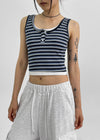 Campten Layered Stripe Button Crop Top