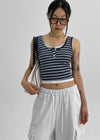 Campten Layered Stripe Button Crop Top