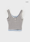 Campten Layered Stripe Button Crop Top