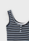 Campten Layered Stripe Button Crop Top