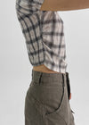 Lancome Off-shoulder Check Crop Short-sleeve Blouse