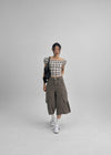 Lancome Off-shoulder Check Crop Short-sleeve Blouse
