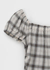 Lancome Off-shoulder Check Crop Short-sleeve Blouse