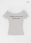 Romken See-through Off-shoulder Lettering Short-sleeve T-shirt