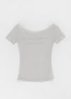 Romken See-through Off-shoulder Lettering Short-sleeve T-shirt