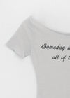 Romken See-through Off-shoulder Lettering Short-sleeve T-shirt