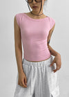 Kanlibel Boatneck Cap Sleeve Cropped Short Sleeve T-shirt