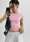 Kanlibel Boatneck Cap Sleeve Cropped Short Sleeve T-shirt