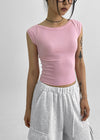 Kanlibel Boatneck Cap Sleeve Cropped Short Sleeve T-shirt
