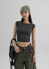 Kanlibel Boatneck Cap Sleeve Cropped Short Sleeve T-shirt