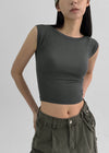 Kanlibel Boatneck Cap Sleeve Cropped Short Sleeve T-shirt