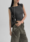 Kanlibel Boatneck Cap Sleeve Cropped Short Sleeve T-shirt