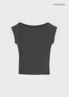 Kanlibel Boatneck Cap Sleeve Cropped Short Sleeve T-shirt