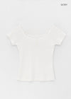 Belten Henley Neck Button Deep U-neck Short Sleeve T-shirt