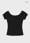 Belten Henley Neck Button Deep U-neck Short Sleeve T-shirt