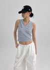 Clup Striped Backless Halter Hooded Sleeveless