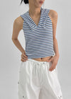 Clup Striped Backless Halter Hooded Sleeveless