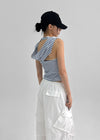 Clup Striped Backless Halter Hooded Sleeveless