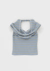 Clup Striped Backless Halter Hooded Sleeveless