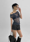 Canpol Drape Sheer Check Off-shoulder Top