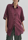 (UNISEX) Zenshell Roll-up Loose Fit Short Sleeve Check Shirt