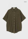 (UNISEX) Zenshell Roll-up Loose Fit Short Sleeve Check Shirt