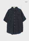 (UNISEX) Zenshell Roll-up Loose Fit Short Sleeve Check Shirt