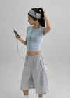 Kanlibel Boatneck Cap Sleeve Cropped Short Sleeve T-shirt