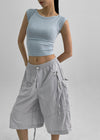 Kanlibel Boatneck Cap Sleeve Cropped Short Sleeve T-shirt