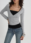 [B-BASIC] Tension Deep V-neck Wrap Long Sleeve T-shirt