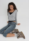 [B-BASIC] Tension Deep V-neck Wrap Long Sleeve T-shirt