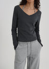 [B-BASIC] Soft Cotton V-Neck Long Sleeve T-Shirt (2SIZE)