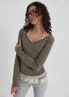 [B-BASIC] Soft Cotton V-Neck Long Sleeve T-Shirt (2SIZE)
