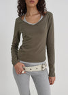 [B-BASIC] Soft Cotton V-Neck Long Sleeve T-Shirt (2SIZE)