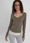 [B-BASIC] Soft Cotton V-Neck Long Sleeve T-Shirt (2SIZE)