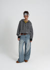 [B-BASIC] Bold Stripe Hooded Zip-up