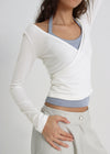 [B-BASIC] Tension Deep V-neck Wrap Long Sleeve T-shirt