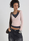 [B-BASIC] Tension Deep V-neck Wrap Long Sleeve T-shirt