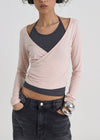 [B-BASIC] Tension Deep V-neck Wrap Long Sleeve T-shirt