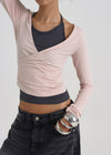 [B-BASIC] Tension Deep V-neck Wrap Long Sleeve T-shirt