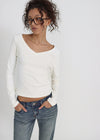 [B-BASIC] Soft Cotton V-Neck Long Sleeve T-Shirt (2SIZE)