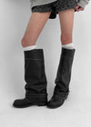Betmon Washed Leather Buckle Long Boots