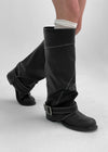 Betmon Washed Leather Buckle Long Boots